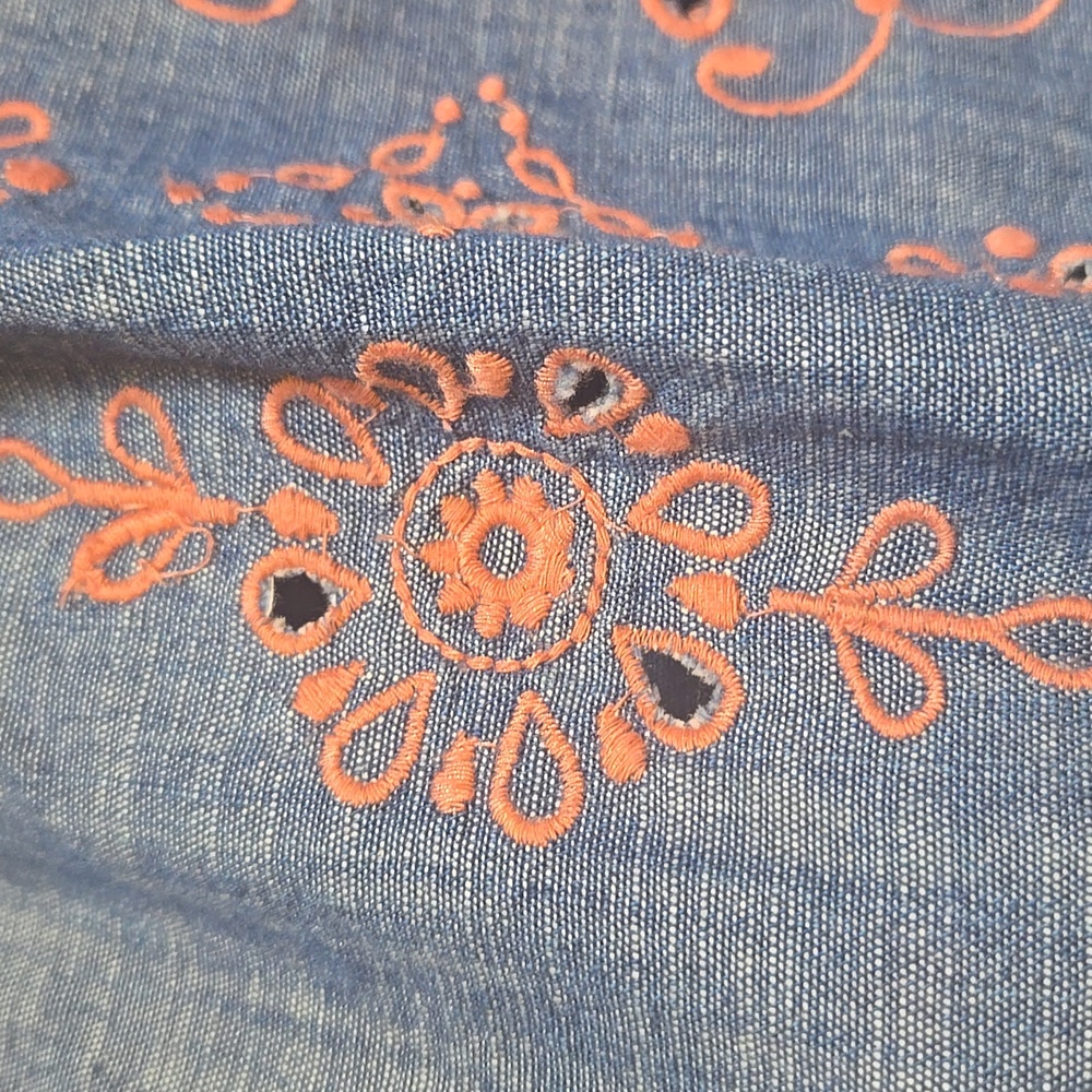 American Eagle Boho Festival Denim/Chambry Embellished Tie Front Crop Tank Top - Picture 4 of 8